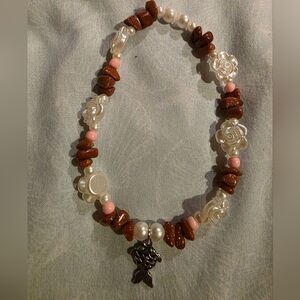 Elegant Handmade Goldstone and Rose Beaded Bracelet